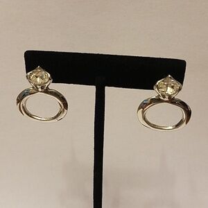 *G Silver Tone With Clear Crystal Diamond Wedding/engagement Ring Earrings